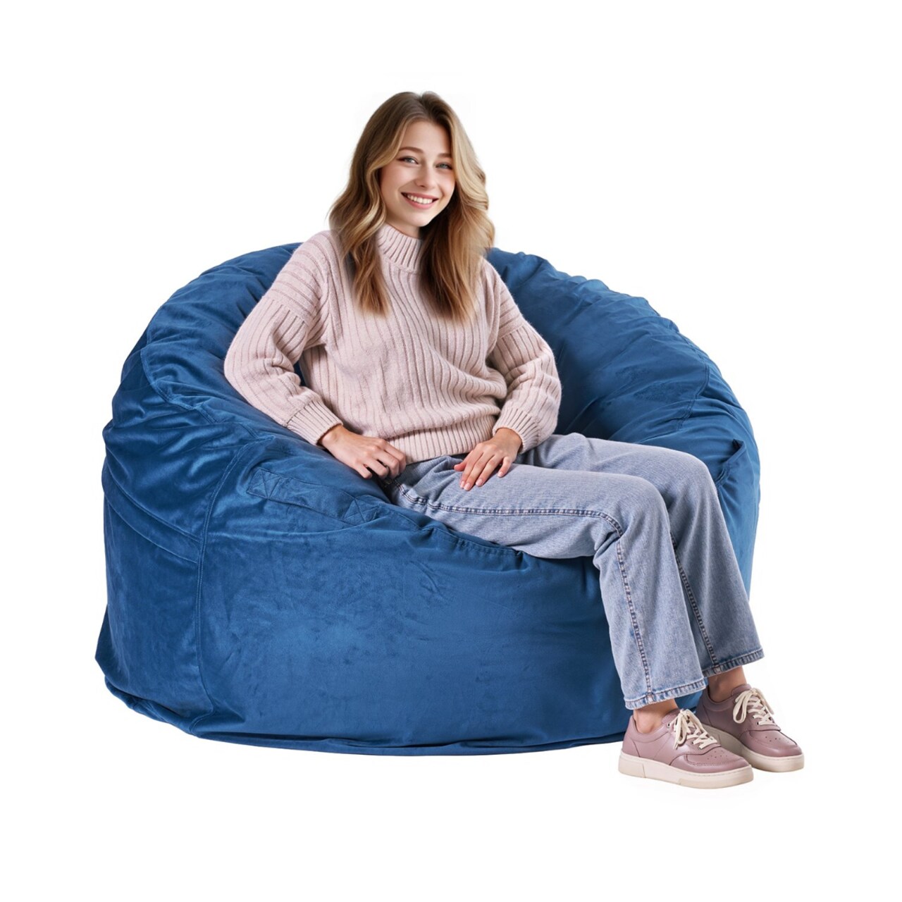Adult Bean Bag Chair Round with Removable Washable Cover Velvet